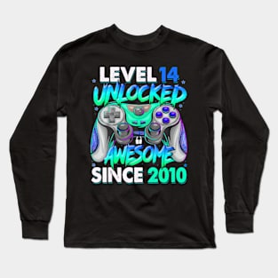 Level 14 Unlocked Awesome Since 2010 14Th Birthday Gaming Long Sleeve T-Shirt